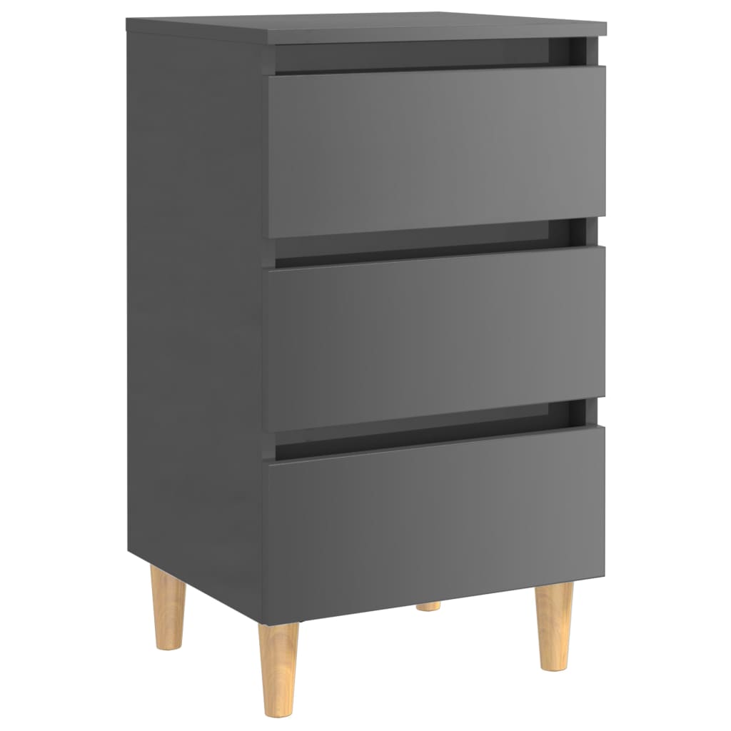 Yöpöydät puiset jalat 2 kpl korkeakiilto harmaa 40x35x69cm - Sisustajankoti.fi