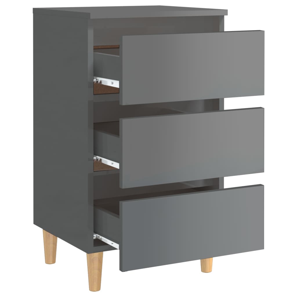 Yöpöydät puiset jalat 2 kpl korkeakiilto harmaa 40x35x69cm - Sisustajankoti.fi