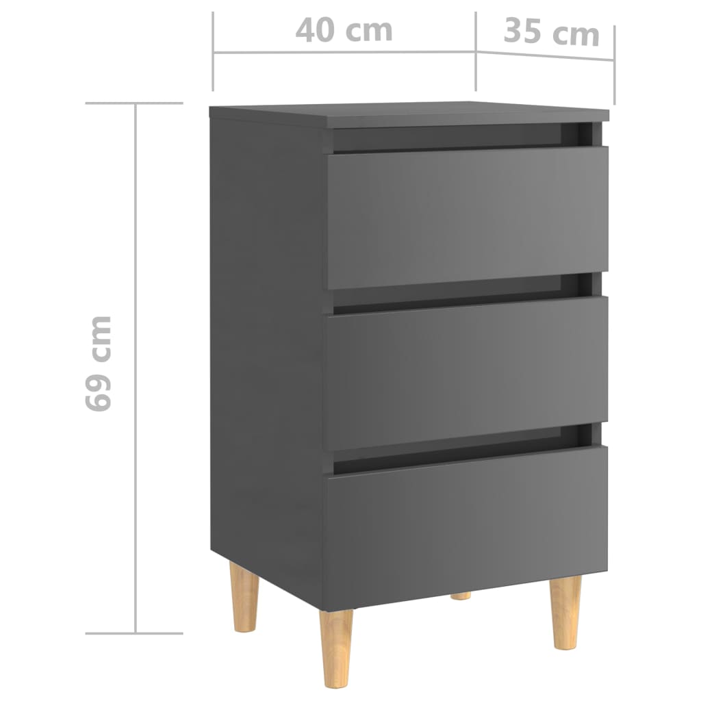 Yöpöydät puiset jalat 2 kpl korkeakiilto harmaa 40x35x69cm - Sisustajankoti.fi