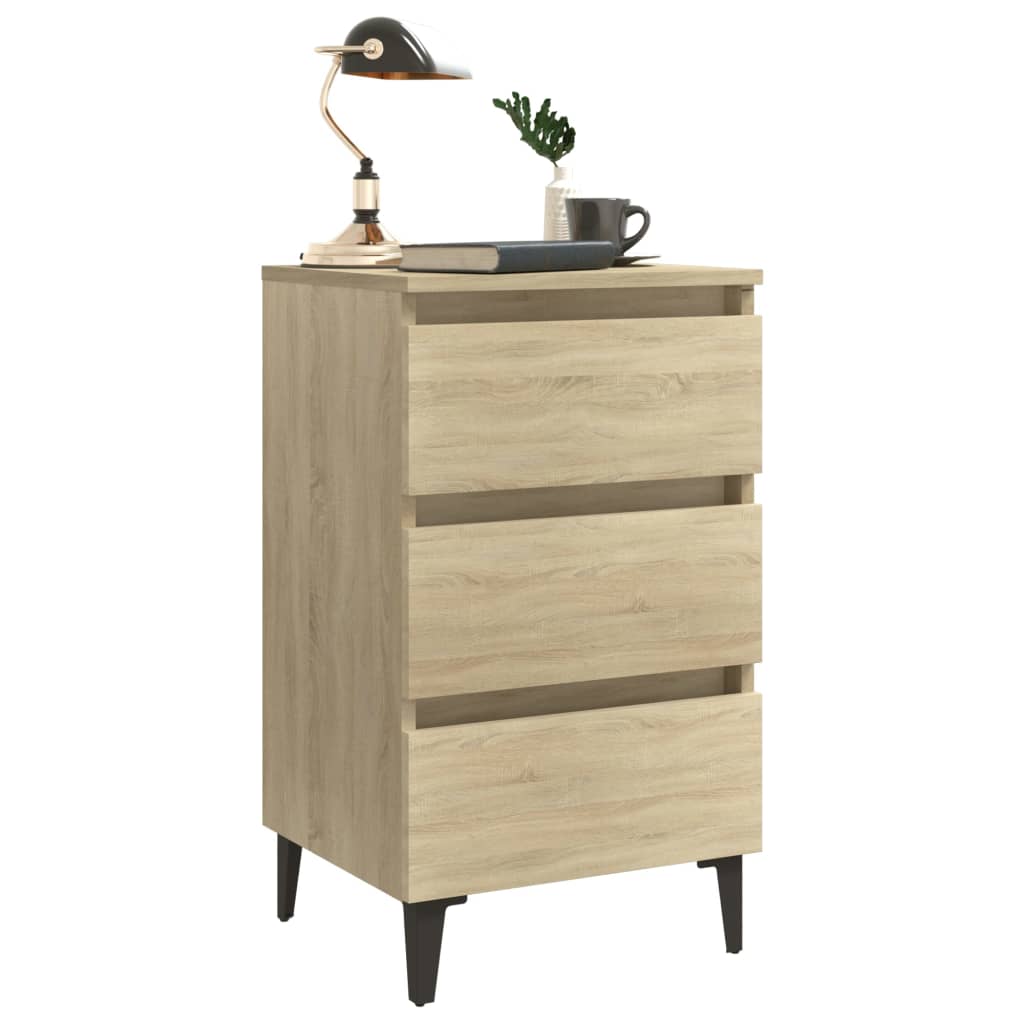 Yöpöydät metallijaloilla 2 kpl Sonoma-tammi 40x35x69 cm - Sisustajankoti.fi