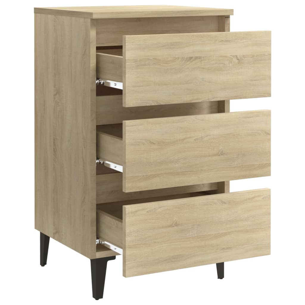Yöpöydät metallijaloilla 2 kpl Sonoma-tammi 40x35x69 cm - Sisustajankoti.fi