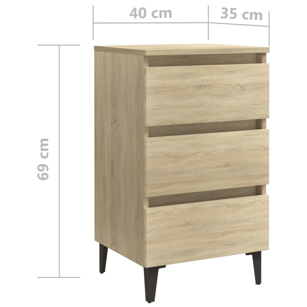 Yöpöydät metallijaloilla 2 kpl Sonoma-tammi 40x35x69 cm - Sisustajankoti.fi