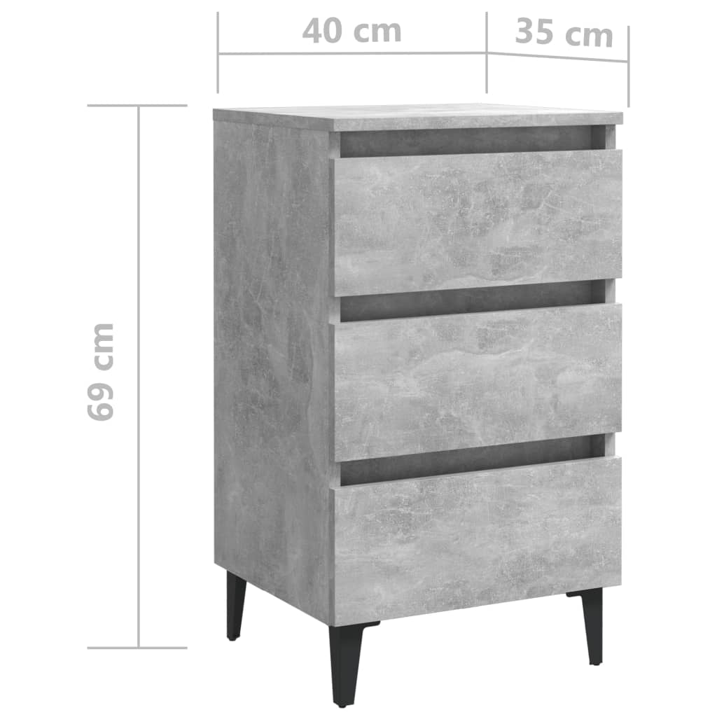 Yöpöytä metallijaloilla betoninharmaa 40x35x69 cm - Sisustajankoti.fi