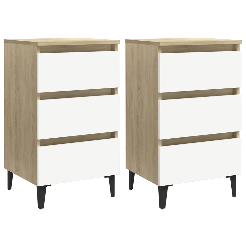 Yöpöydät metallijaloilla 2 kpl valk./Sonoma-tammi 40x35x69 cm - Sisustajankoti.fi