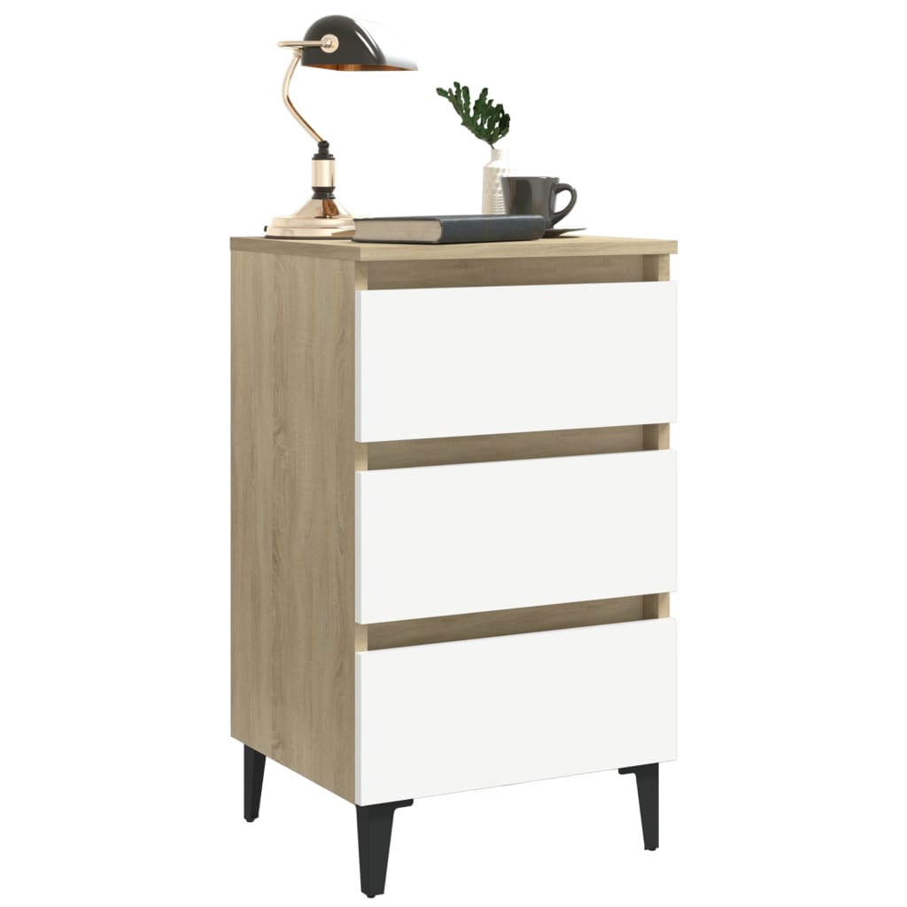 Yöpöydät metallijaloilla 2 kpl valk./Sonoma-tammi 40x35x69 cm - Sisustajankoti.fi