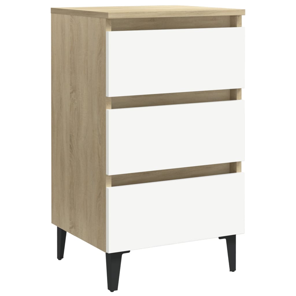 Yöpöydät metallijaloilla 2 kpl valk./Sonoma-tammi 40x35x69 cm - Sisustajankoti.fi