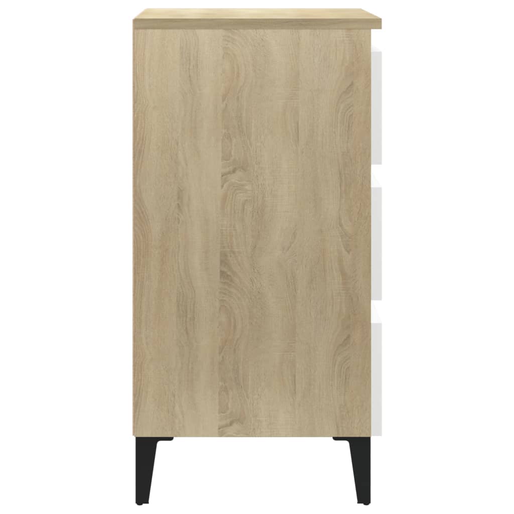 Yöpöydät metallijaloilla 2 kpl valk./Sonoma-tammi 40x35x69 cm - Sisustajankoti.fi