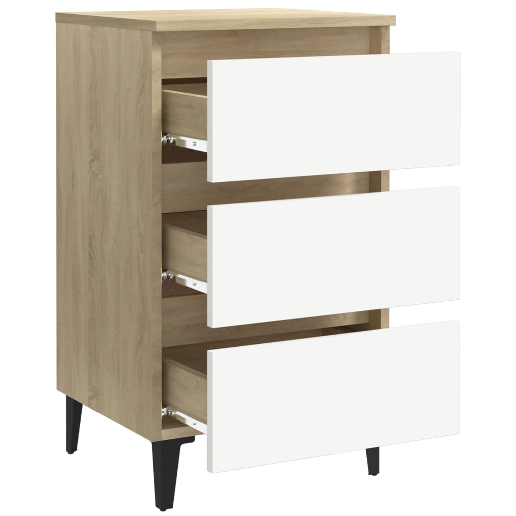 Yöpöydät metallijaloilla 2 kpl valk./Sonoma-tammi 40x35x69 cm - Sisustajankoti.fi