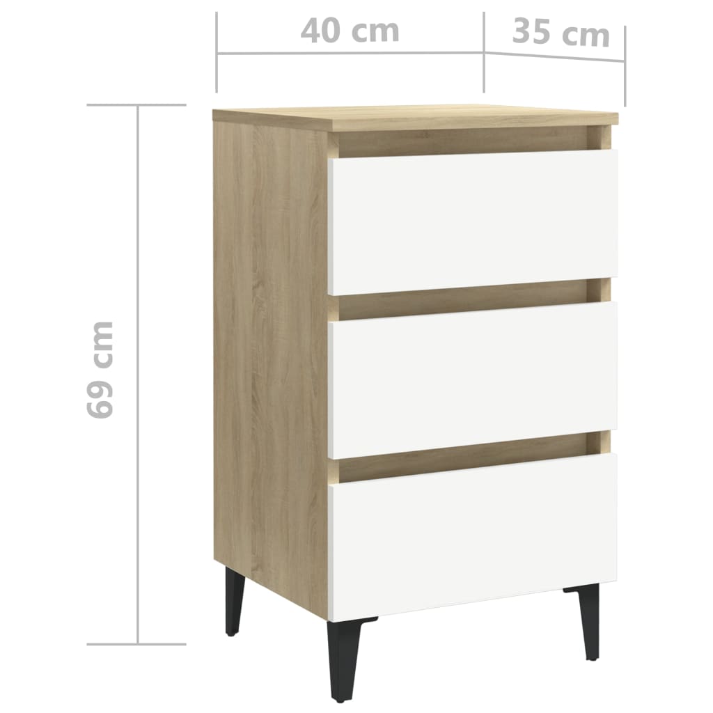 Yöpöydät metallijaloilla 2 kpl valk./Sonoma-tammi 40x35x69 cm - Sisustajankoti.fi