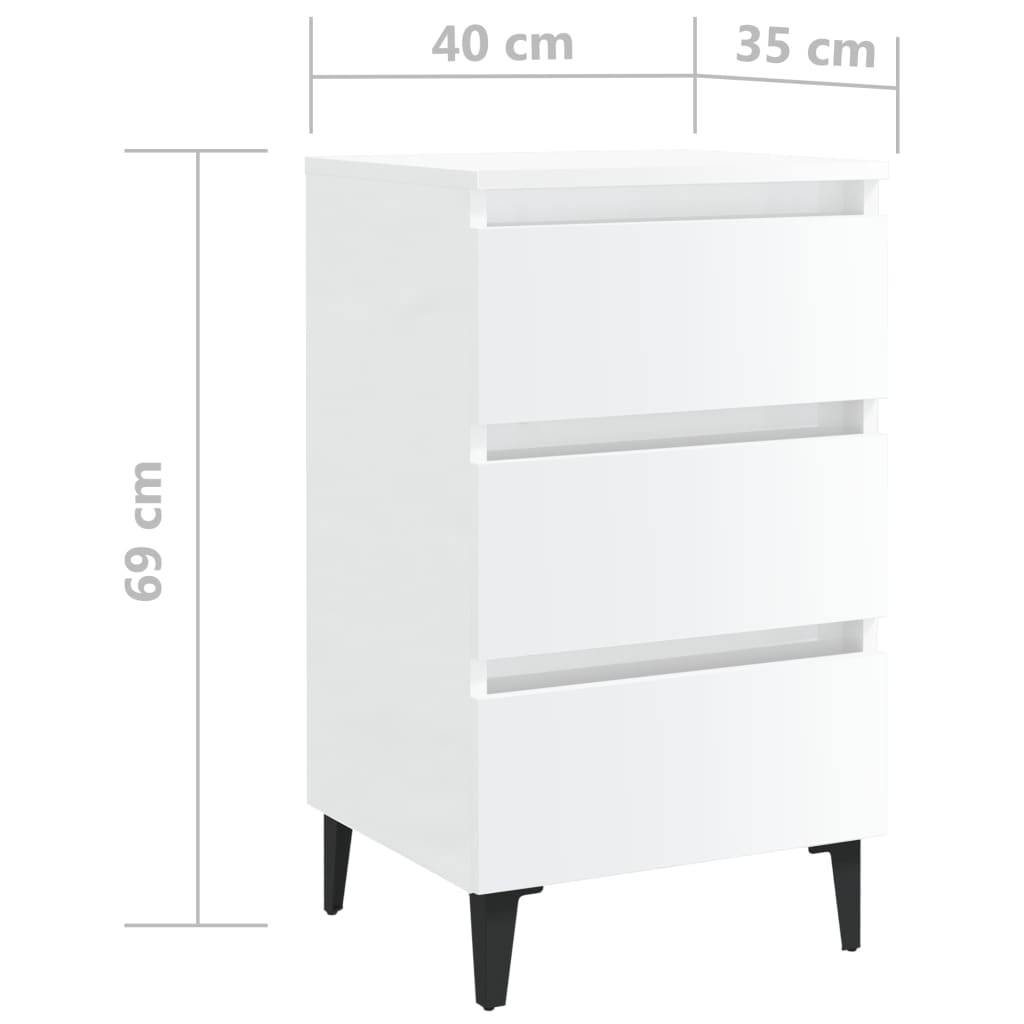 Yöpöytä metallijaloilla korkeakiilto valkoinen 40x35x69 cm - Sisustajankoti.fi