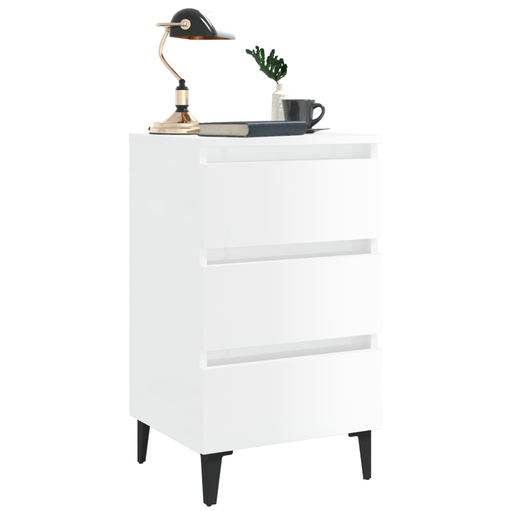 Yöpöydät metallijaloilla 2 kpl korkeakiilto valk. 40x35x69 cm - Sisustajankoti.fi