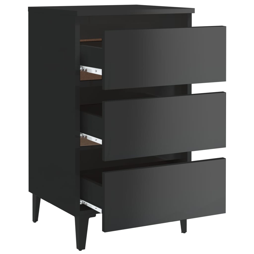 Yöpöytä metallijaloilla korkeakiilto musta 40x35x69 cm - Sisustajankoti.fi