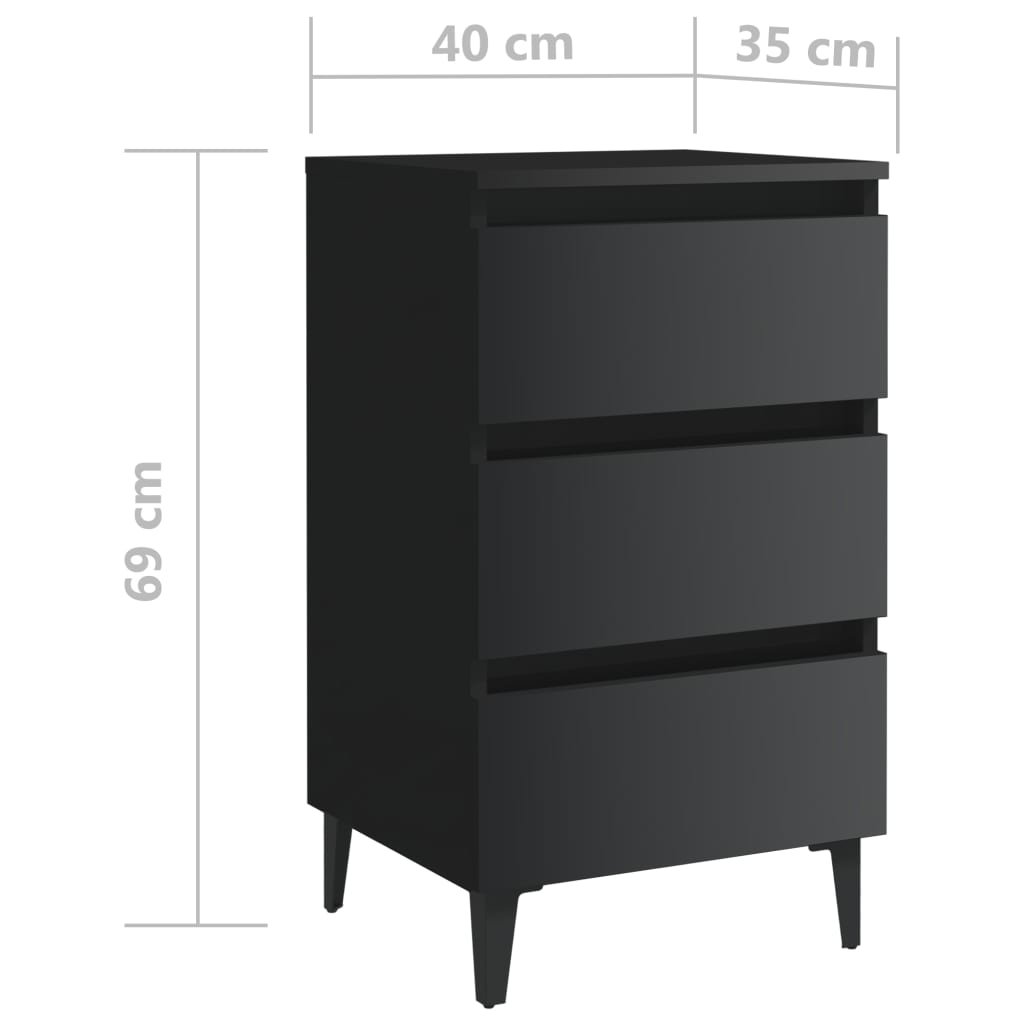 Yöpöytä metallijaloilla korkeakiilto musta 40x35x69 cm - Sisustajankoti.fi