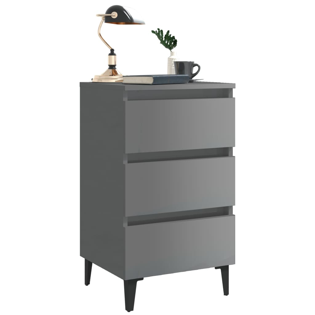 Yöpöydät metallijaloilla 2 kpl korkeakiilto harmaa 40x35x69 cm - Sisustajankoti.fi