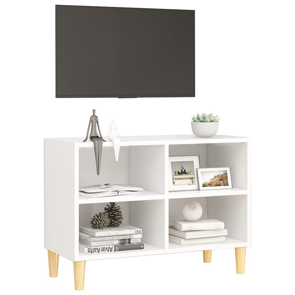 TV-taso täyspuiset jalat valkoinen 69,5x30x50 cm - Sisustajankoti.fi