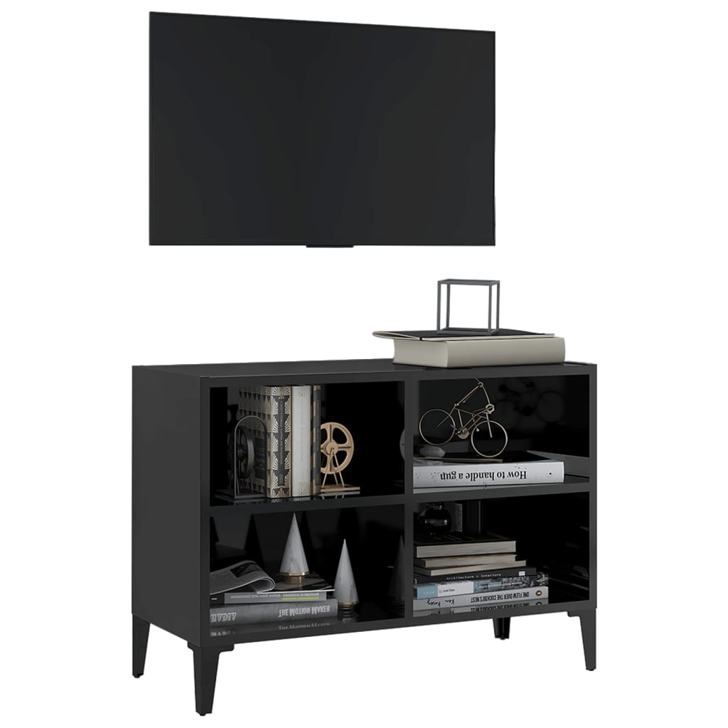 TV-taso metallijaloilla korkeakiilto musta 69,5x30x50 cm - Sisustajankoti.fi