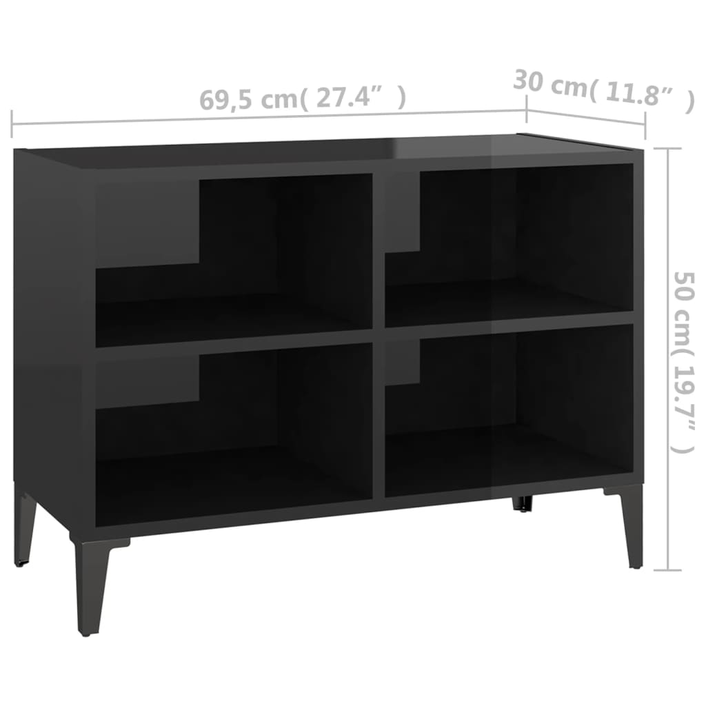 TV-taso metallijaloilla korkeakiilto musta 69,5x30x50 cm - Sisustajankoti.fi