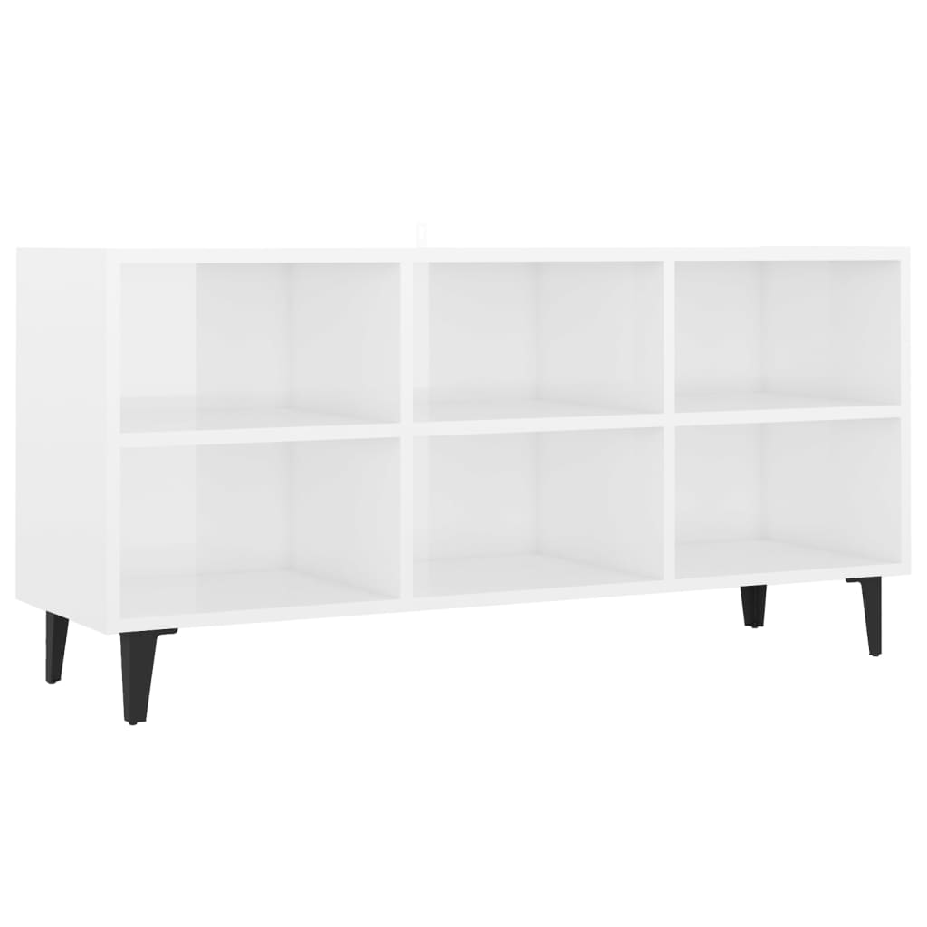 TV-taso metallijaloilla korkeakiilto valkoinen 103,5x30x50 cm - Sisustajankoti.fi