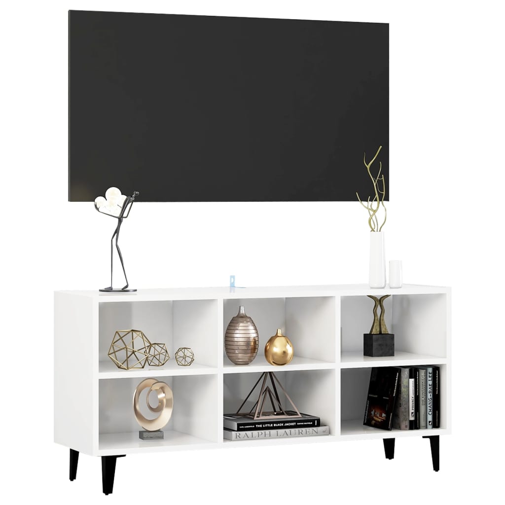 TV-taso metallijaloilla korkeakiilto valkoinen 103,5x30x50 cm - Sisustajankoti.fi