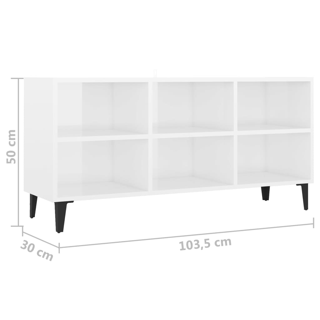 TV-taso metallijaloilla korkeakiilto valkoinen 103,5x30x50 cm - Sisustajankoti.fi