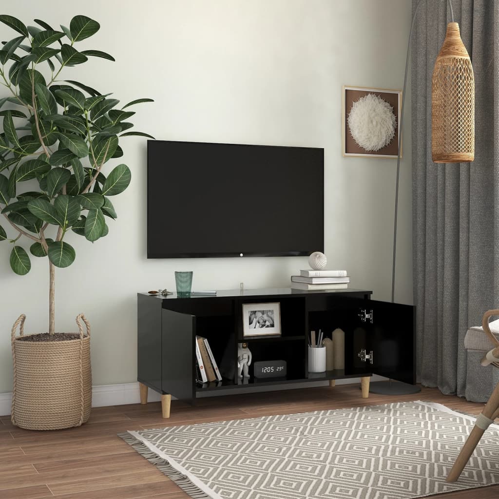 TV-taso täyspuiset jalat musta 103,5x35x50 cm - Sisustajankoti.fi