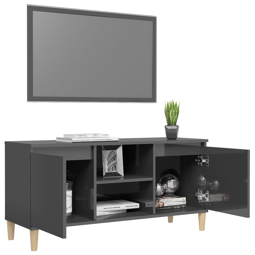 TV-taso täyspuiset jalat korkeakiilto harmaa 103,5x35x50 cm - Sisustajankoti.fi