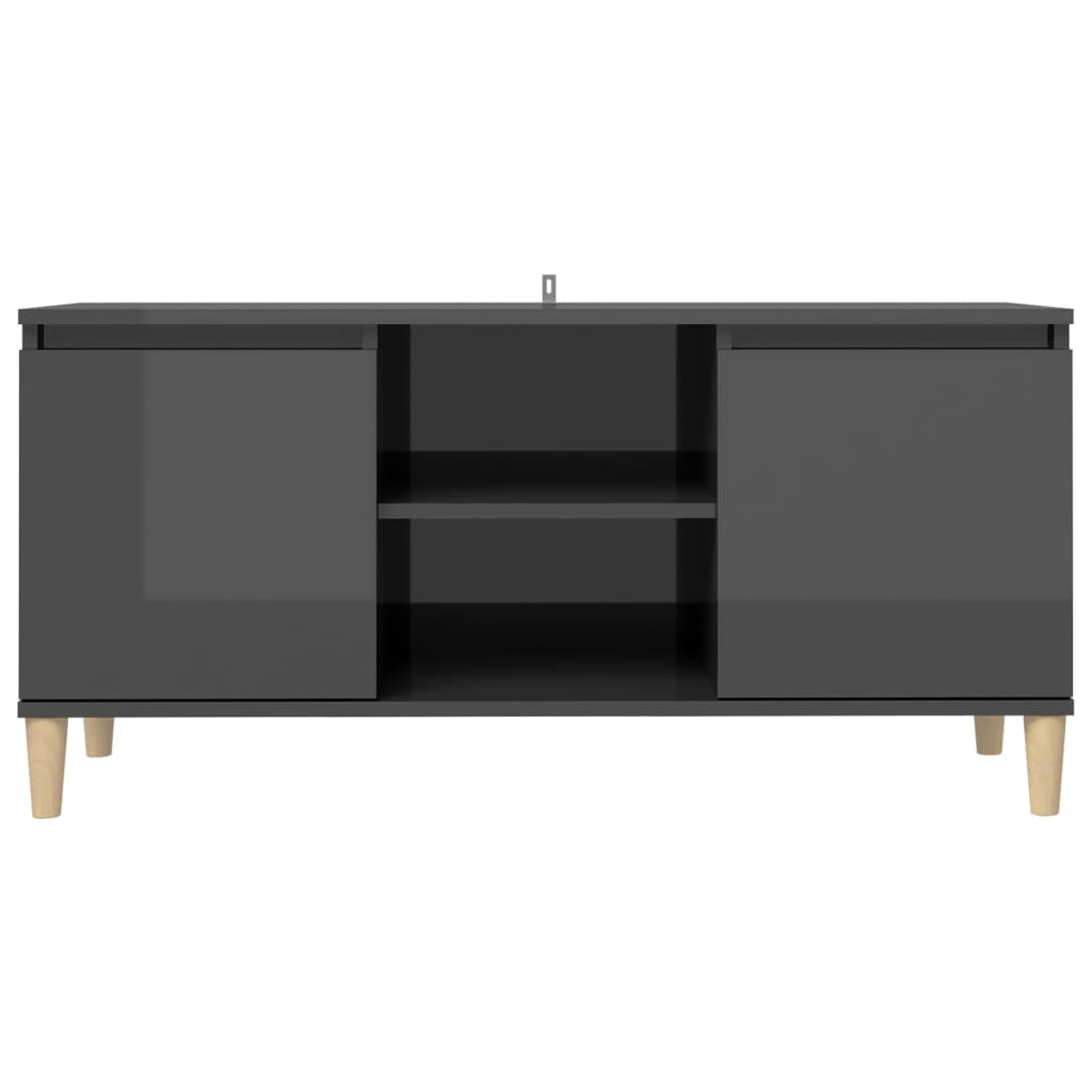 TV-taso täyspuiset jalat korkeakiilto harmaa 103,5x35x50 cm - Sisustajankoti.fi
