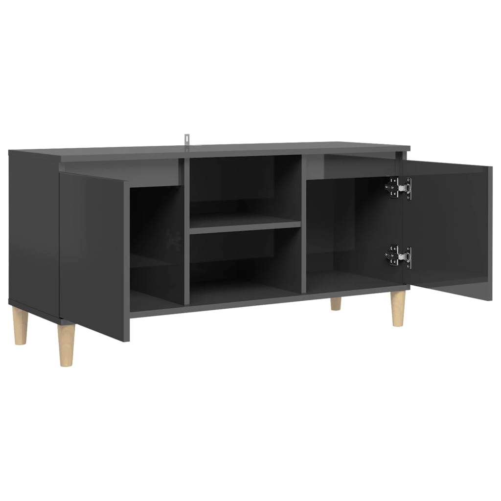 TV-taso täyspuiset jalat korkeakiilto harmaa 103,5x35x50 cm - Sisustajankoti.fi