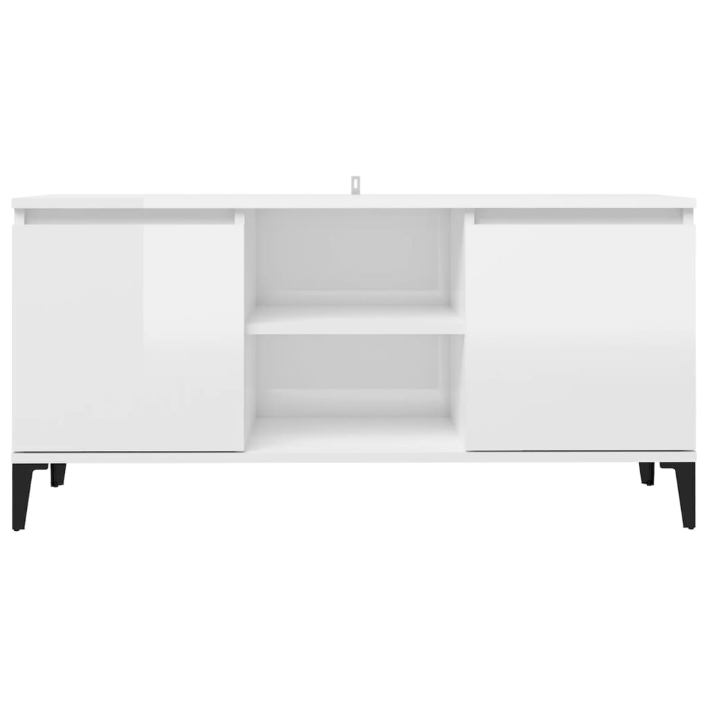 TV-taso metallijaloilla korkeakiilto valkoinen 103,5x35x50 cm - Sisustajankoti.fi