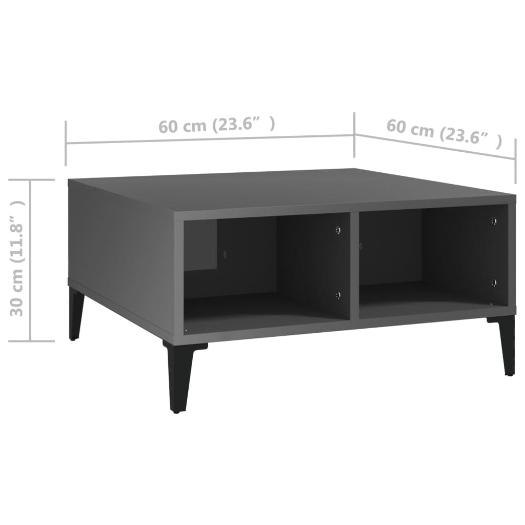 Sohvapöytä korkeakiilto harmaa 60x60x30 cm lastulevy - Sisustajankoti.fi