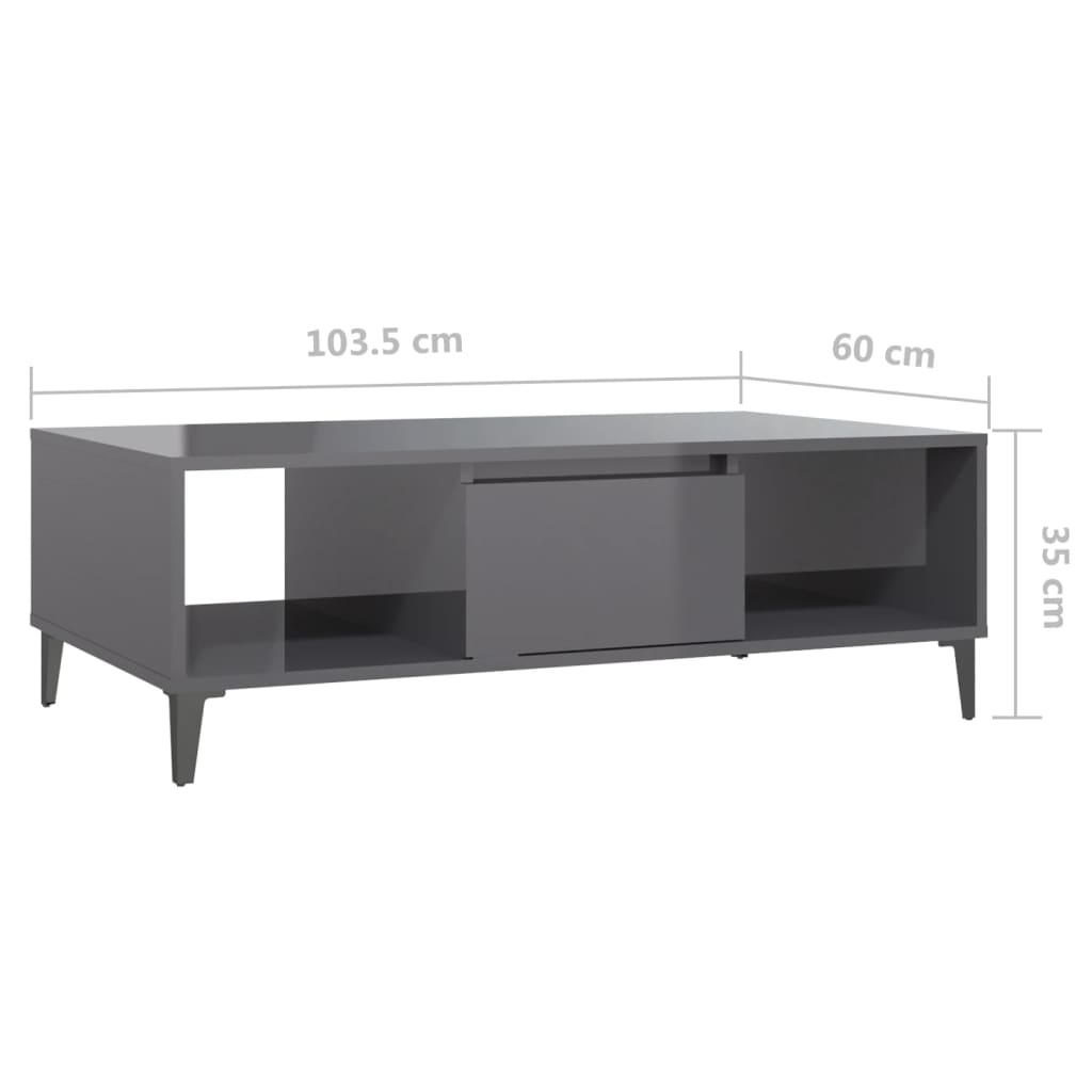 Sohvapöytä korkeakiilto harmaa 103,5x60x35 cm lastulevy - Sisustajankoti.fi