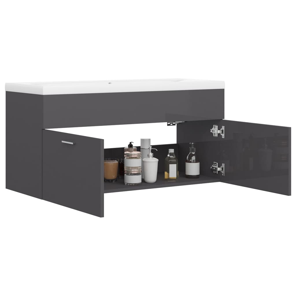 Allaskaappi sisäänrakennetulla altaalla korkeakiilto harm. levy - Sisustajankoti.fi