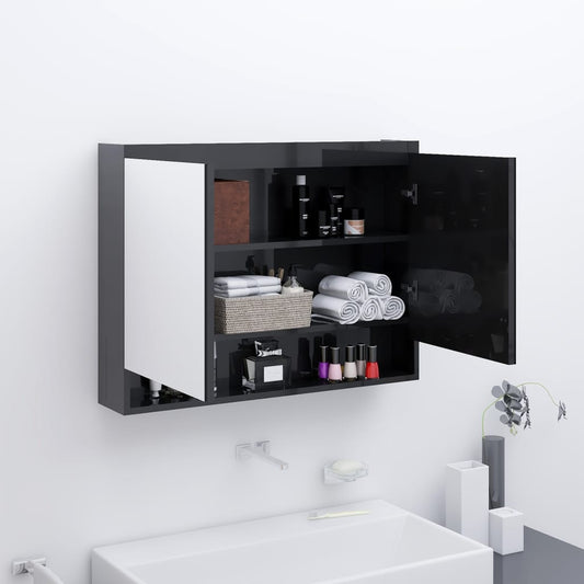 LED kylpyhuoneen peilikaappi 80x15x60 cm MDF kiiltävä musta - Sisustajankoti.fi