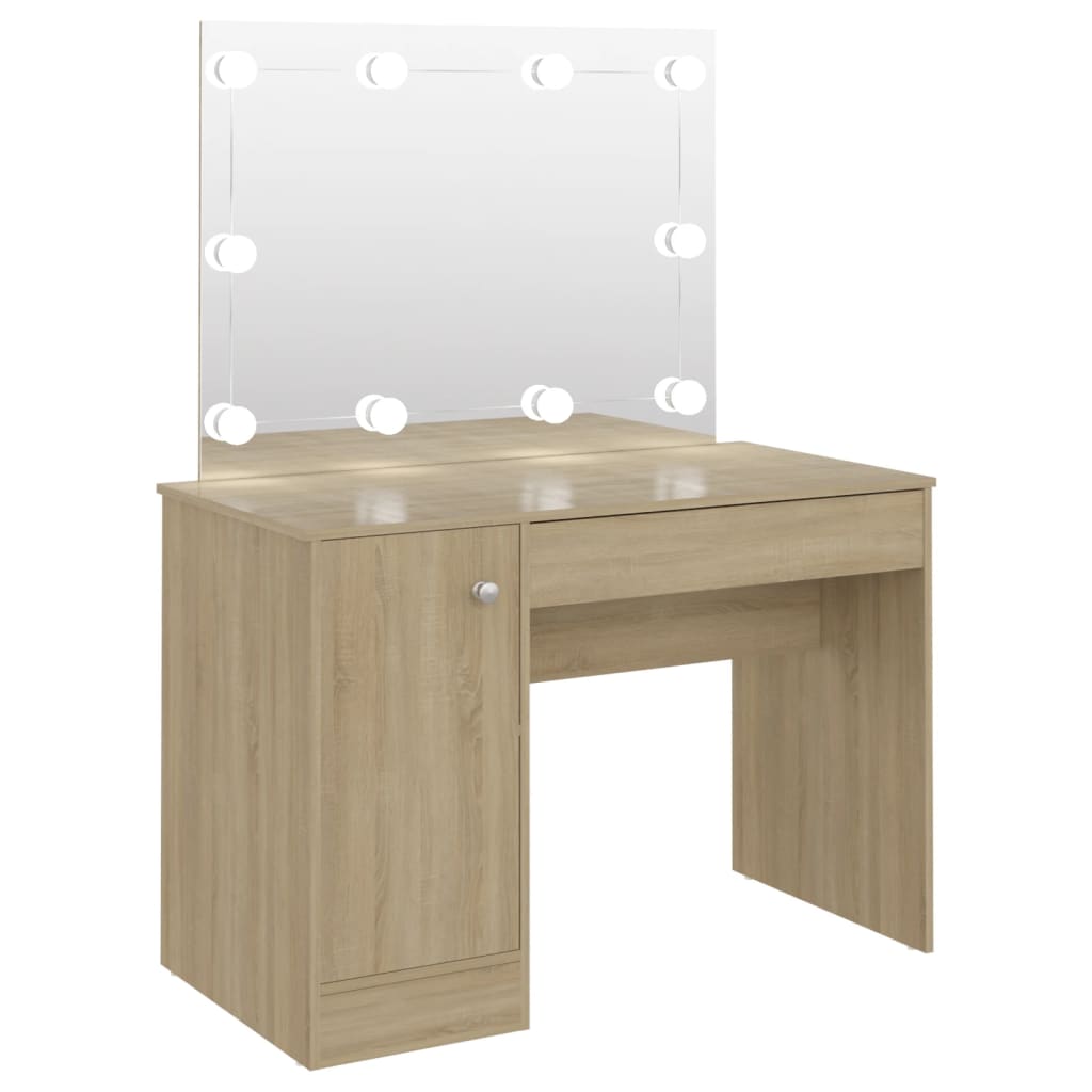 Meikkipöytä LED-valoilla 110x55x145 cm MDF tammi - Sisustajankoti.fi