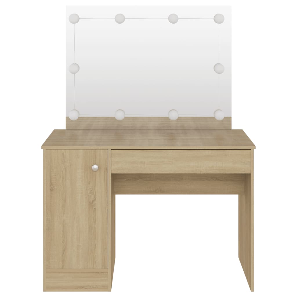Meikkipöytä LED-valoilla 110x55x145 cm MDF tammi - Sisustajankoti.fi