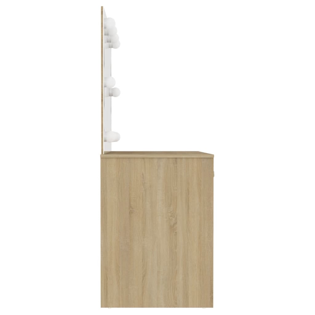 Meikkipöytä LED-valoilla 110x55x145 cm MDF tammi - Sisustajankoti.fi