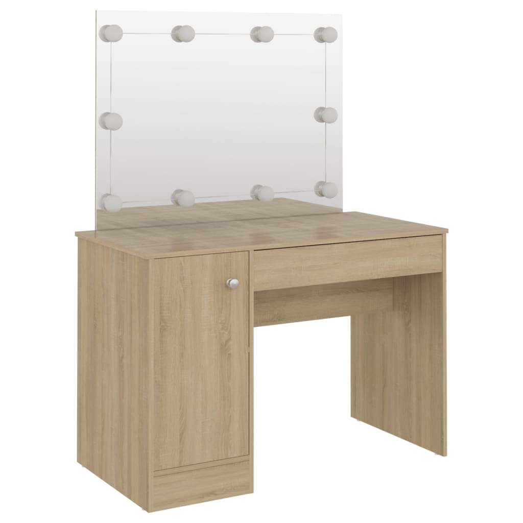 Meikkipöytä LED-valoilla 110x55x145 cm MDF tammi - Sisustajankoti.fi
