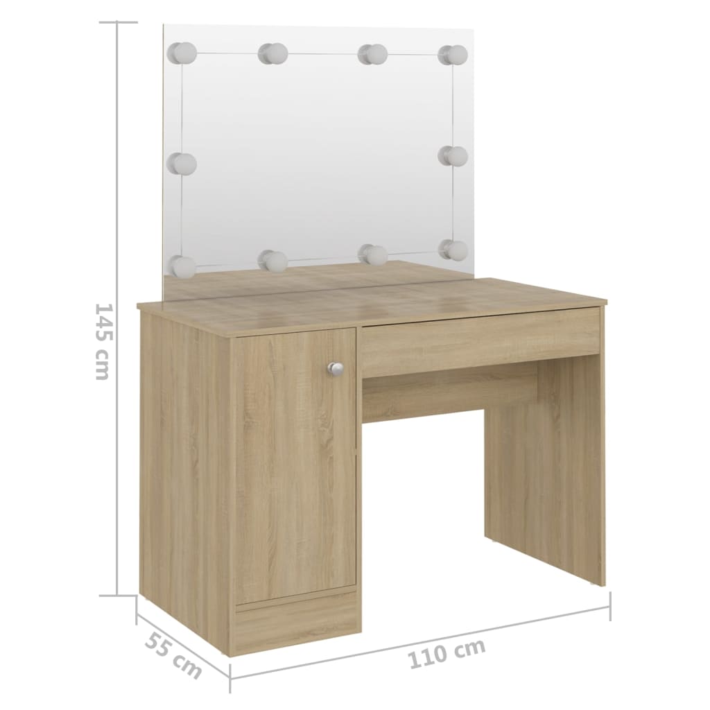 Meikkipöytä LED-valoilla 110x55x145 cm MDF tammi - Sisustajankoti.fi