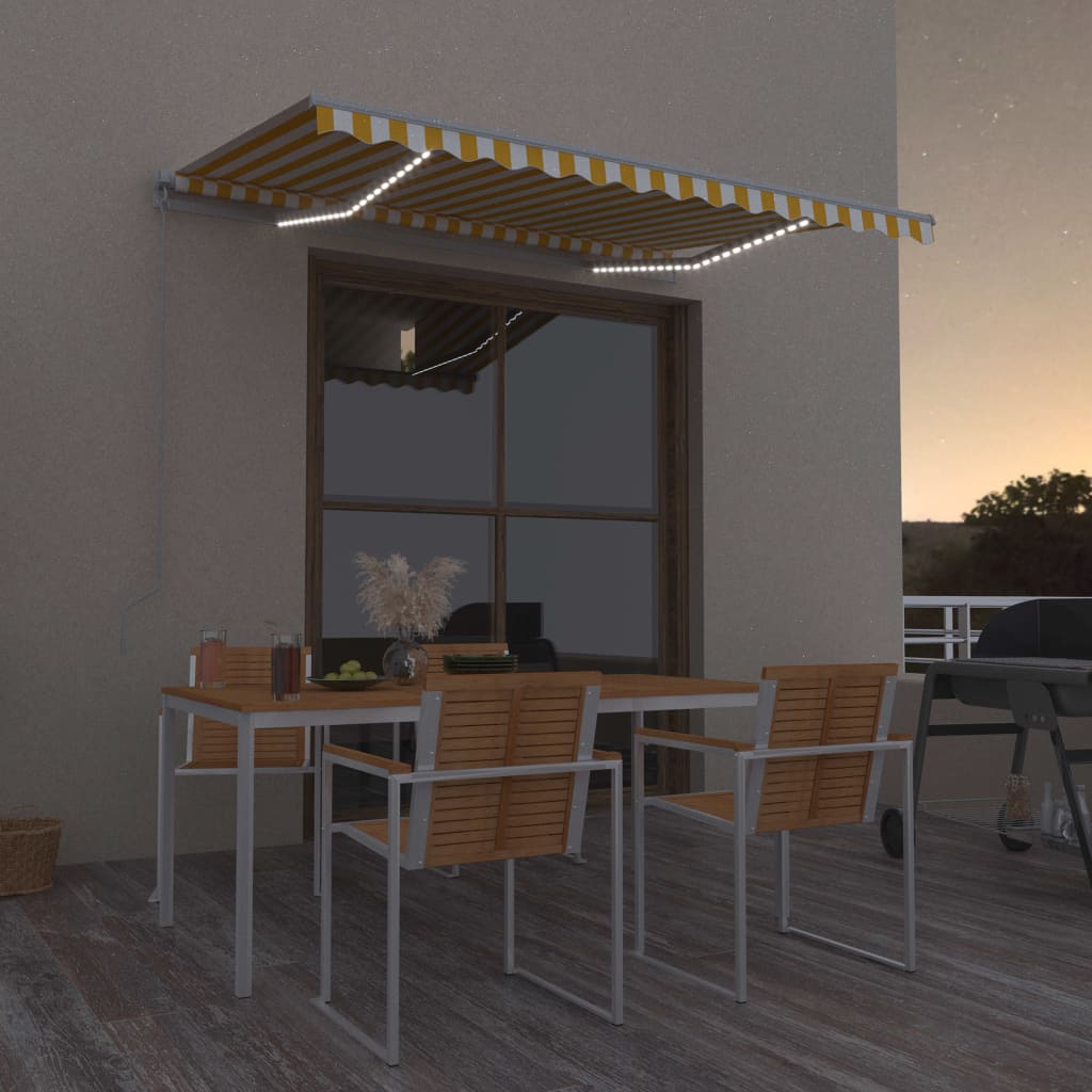 Sisäänkelattava markiisi LEDillä 300x250cm keltavalkoinen - Sisustajankoti.fi