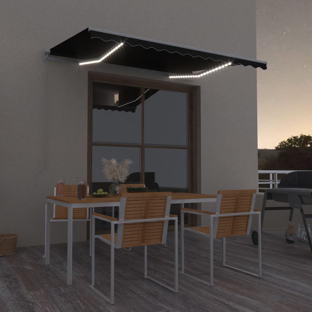 Manuaalisesti kelattava markiisi LEDillä 300x250 cm antrasiitti - Sisustajankoti.fi