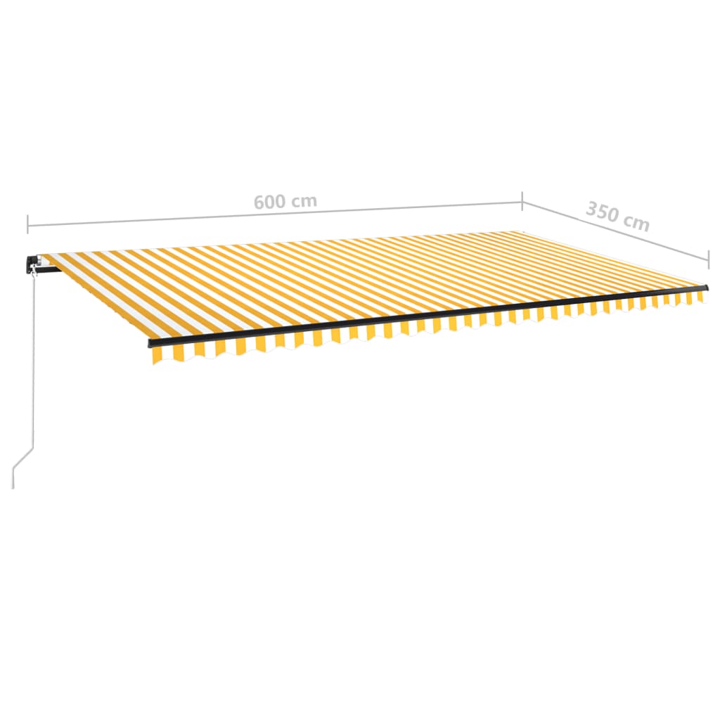 Manuaalisesti sisäänkelattava markiisi 600x350cm keltavalkoinen - Sisustajankoti.fi