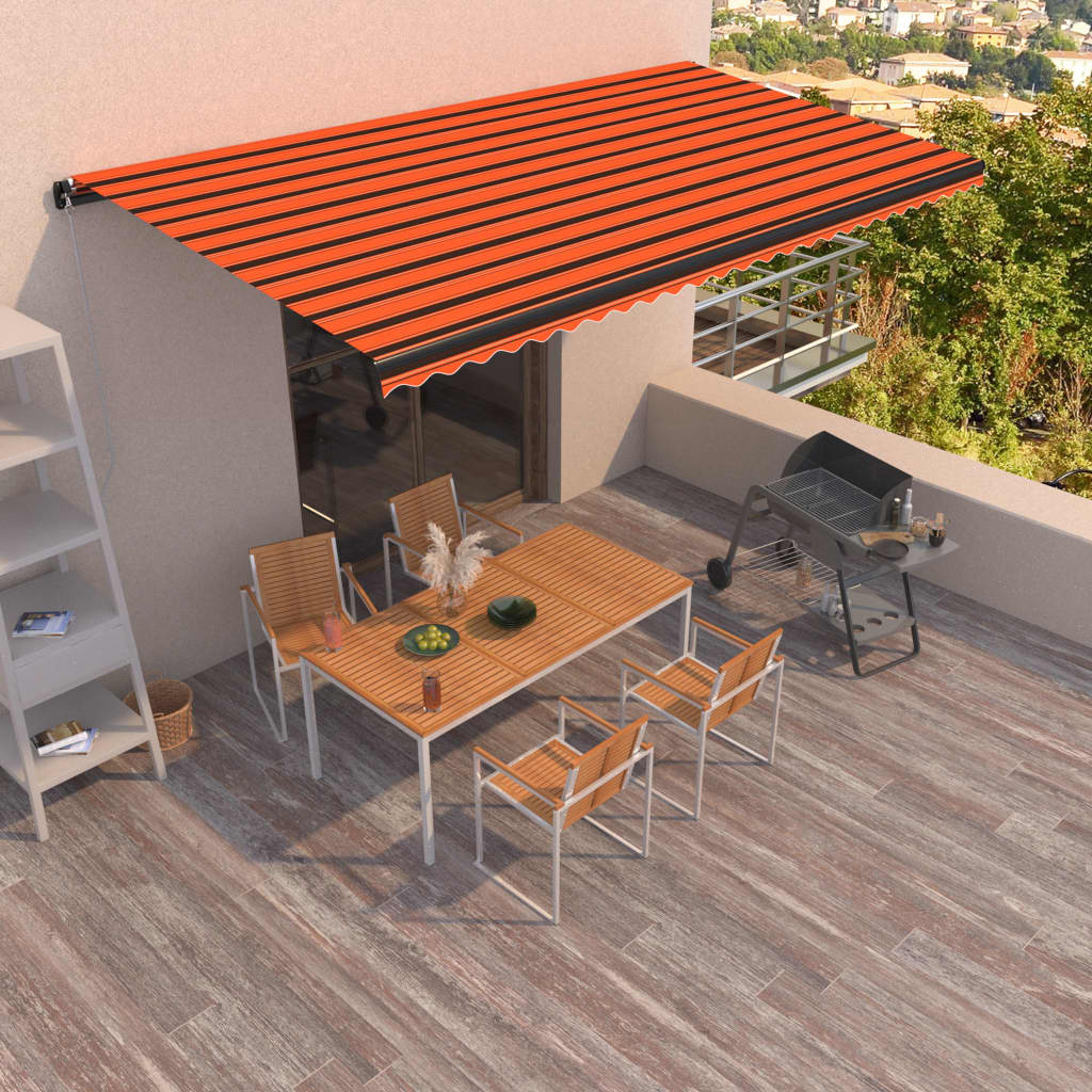 Manuaalisesti sisäänkelattava markiisi 600x350 cm orans./rusk. - Sisustajankoti.fi