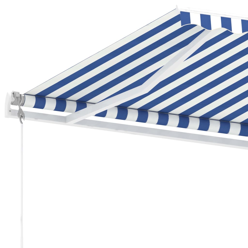 Vapaasti seisova sisäänkelattava markiisi 450x300 cm sinivalk. - Sisustajankoti.fi