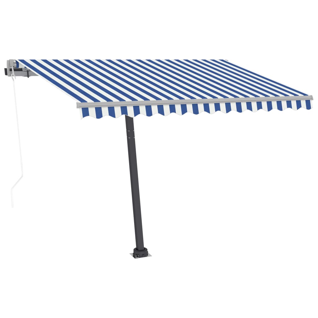 Vapaasti seisova sisäänkelattava markiisi 300x250 cm sinivalk. - Sisustajankoti.fi