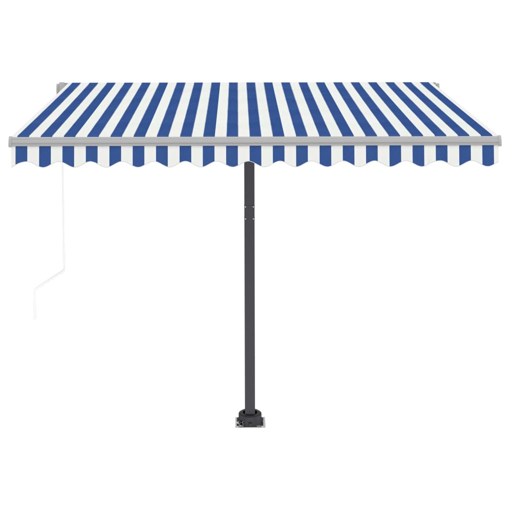 Vapaasti seisova sisäänkelattava markiisi 300x250 cm sinivalk. - Sisustajankoti.fi