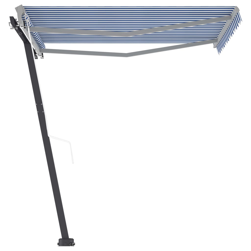 Vapaasti seisova sisäänkelattava markiisi 300x250 cm sinivalk. - Sisustajankoti.fi