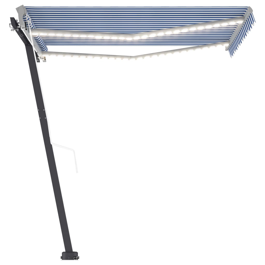 Sisäänkelattava markiisi LED/tuulisensori 300x250 cm sinivalk. - Sisustajankoti.fi
