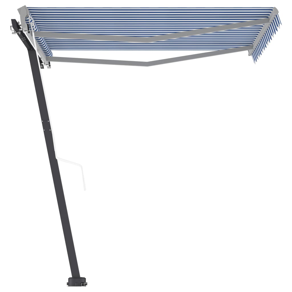 Vapaasti seisova sisäänkelattava markiisi 350x250 cm sinivalk. - Sisustajankoti.fi