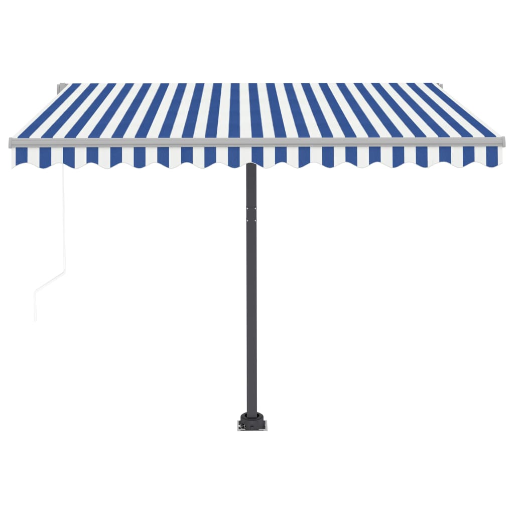 Vapaasti seisova sisäänkelattava markiisi 350x250 cm sinivalk. - Sisustajankoti.fi