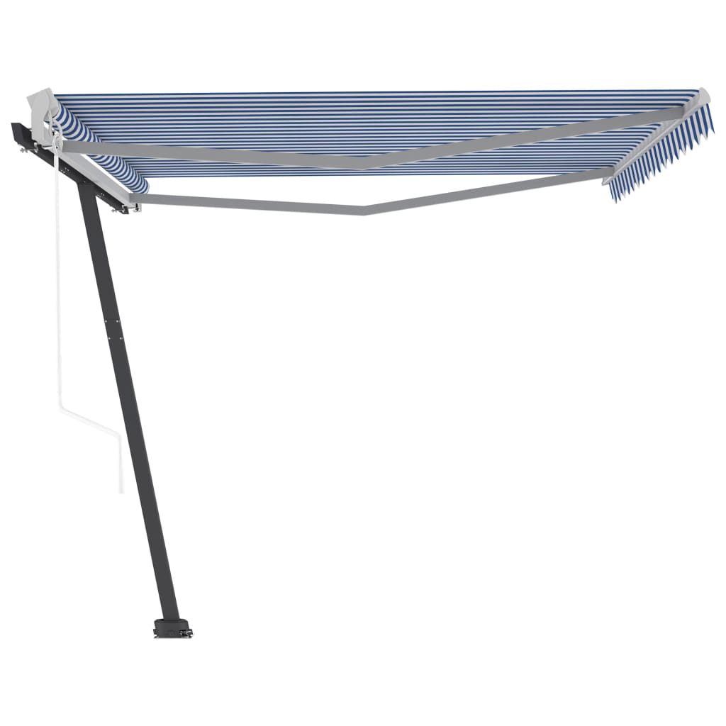 Vapaasti seisova sisäänkelattava markiisi 450x300 cm sinivalk. - Sisustajankoti.fi